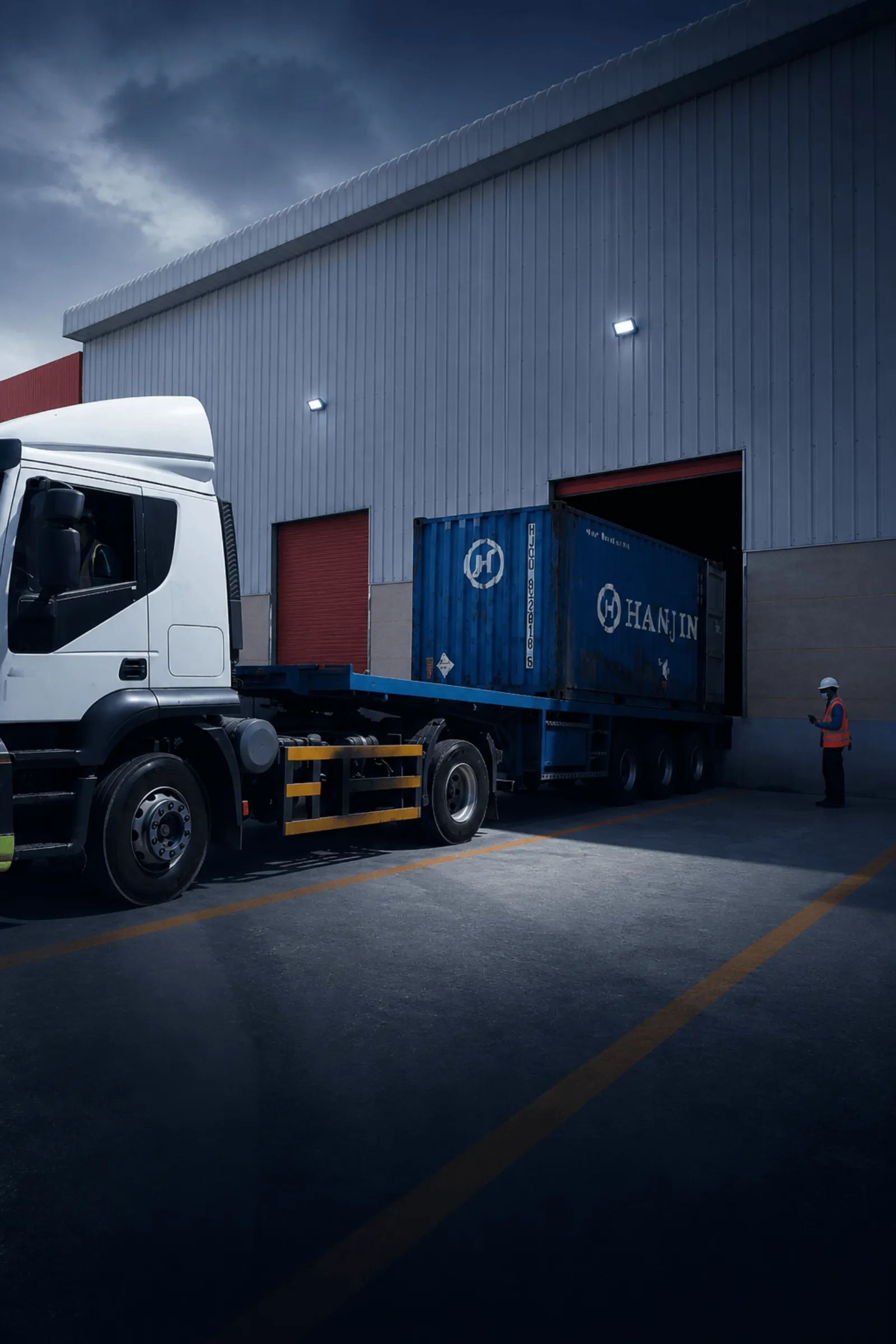 Warehouse dock with container loading and outbound coordination